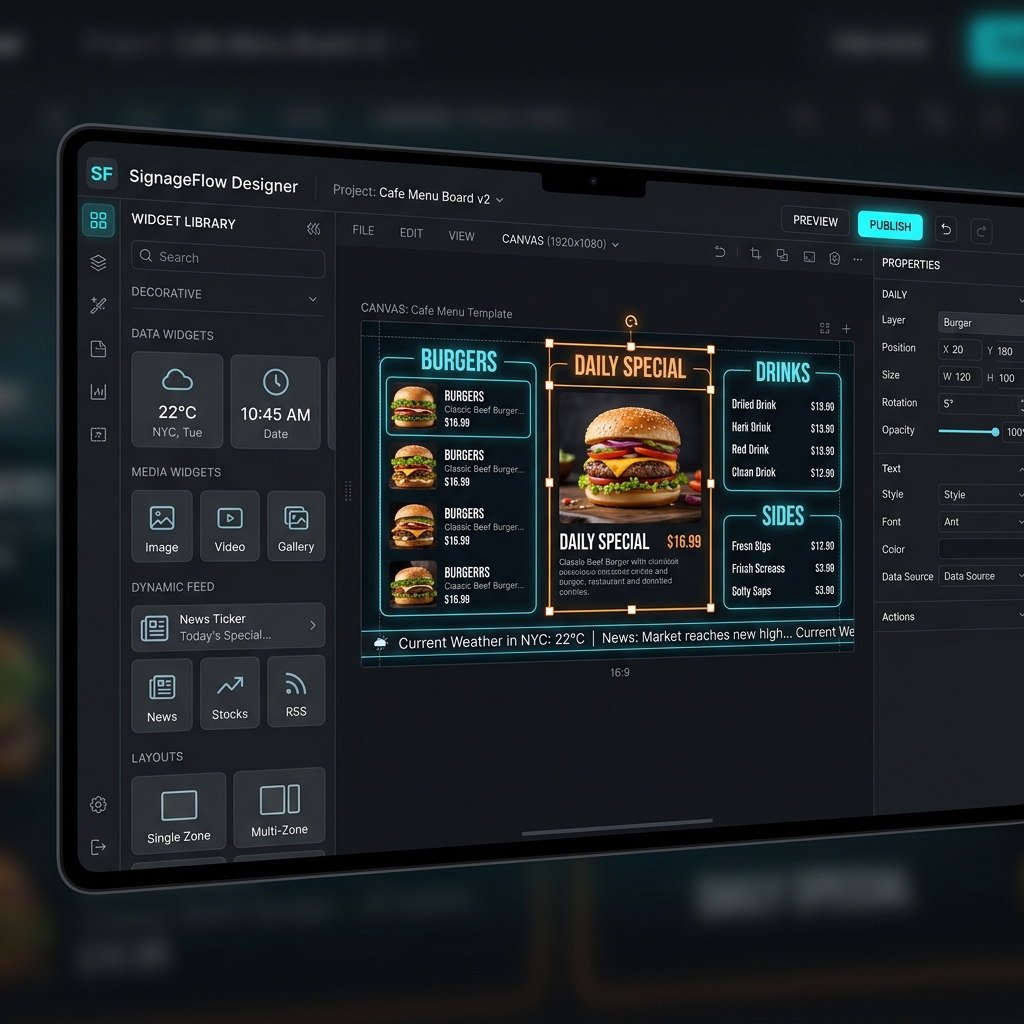 Drag and drop digital signage template editor